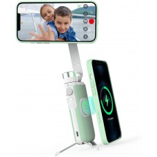 PowerVision S1 3-Axis Gimbal Stabilizer Smartphone Gimbal Portable and Foldable, Built-in Tripod Wireless Powerbank, AI Tracking of Motions and Faces, Vlogging Stabilizer (Car Mount Kit, Green)