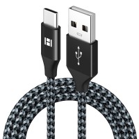 USB C Cable 1m 3.3ft, HANKN Nylon Braided USB Type C Cable 3A Fast Charging USB-C Metal Cord Data Sync Charger Cables for Samsung Galaxy Note Pixel PS5 Controller Switch Powerbank, Black